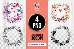 Butterfly Floral Wreath Clipart Sublimation PNG Product Image 1