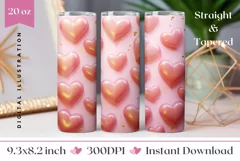 3D Pink Hearts Tumbler Wrap, Valentine's Day Tumbler 3D Product Image 1