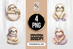 Cute Sloth Watercolor Clipart Sublimation PNG Product Image 1