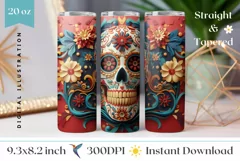 3D Sugar Skull Tumbler Wrap, Floral Skull Tumbler Template Product Image 1