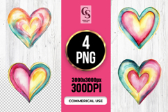 Watercolor Colorful Heart Clipart Sublimation PNG Product Image 1