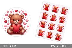 Cute Bear Sticker Design. Valentines Bear Sticker Printable Product Image 1