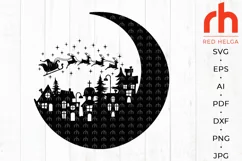 Christmas Village SVG, Xmas Town Cut File, Moon Scene Vector Product Image 3
