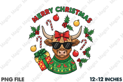 Funny Cow Merry Christmas PNG Product Image 1
