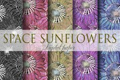 Space sunflowers. Digital paper 3600x3600, jpg, 300 dpi Product Image 1