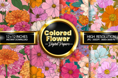 Colored Flower Digital Papers - 04 Variations Product Image 1