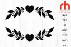Heart Wreath SVG, Leaves Border Cut File, Heart Branch DXF Product Image 2