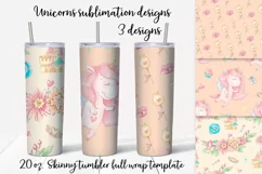 Unicorns sublimation design. Skinny tumbler wrap design Product Image 1