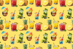 Tropical Watercolor Pattern Cocktail and Pineapple Product Image 1