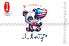 Cute Panda with USA Heart Balloon Liberty T Shirt Design Product Image 1