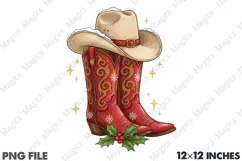 Christmas Cowgirl Boots Clipart PNG Product Image 1