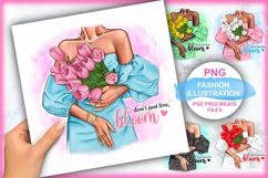 Clipart Tulips, Fashionable Girl with Tulips. Product Image 1