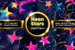 Neon Stars Digital Papers - 04 Variations Product Image 1