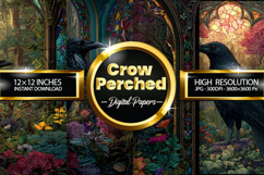 Crow perched Digital Papers - 04 Variations Product Image 1