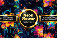 Neon Flower Digital Papers - 04 Variations Product Image 1