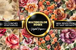 Watercolor Roses Digital Papers - 04 Variations Product Image 1