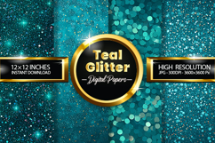 Teal Glitter Digital Papers - 04 Variations Product Image 1