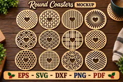 Round Coasters SVG, Geometric Laser Cut Heart svg Product Image 1