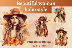 Digital set of 4 boho watercolor beautiful woman PNG Product Image 1