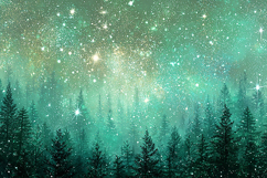 A serene forest under a starry night sky with snowflakes Product Image 1