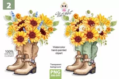 Cowboy boots with sunflowers, Watercolor Cowboy Boots, Boots Product Image 1