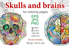 Decorative skulls and brains for coloring pages Product Image 1