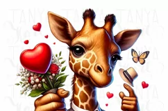 Valentine Giraffe PNG, Watercolor Design for Crafting Product Image 3