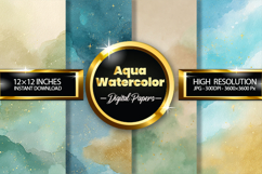 Aqua Watercolor Digital Papers - 04 Variations Product Image 1