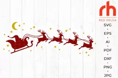 Santa Sleigh SVG, Santa and Reindeer Cut File, Christmas DXF Product Image 2