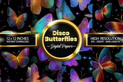 Disco Butterflies Digital Papers - 04 Variations Product Image 1