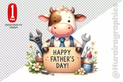 Happy Fathers Day Cute Cow Clipart - PNG File Product Image 1