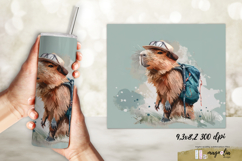 watercolor CAPYBARA with a backpack|camping Tumbler wrap png Product Image 2