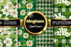 Gingham Flower Digital Papers - 04 Variations Product Image 1