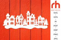 Christmas Village SVG, Winter Scene Cut File, Xmas Town DXF Product Image 2