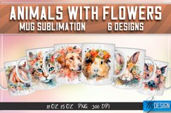 Animals with Flowers Mug Wrap Sublimation Design | PNG v.1 Product Image 1