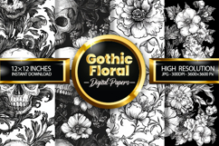 Gothic Floral Digital Papers - 04 Variations Product Image 1