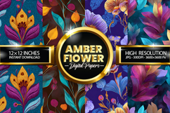 Amber Flower Digital Papers - 04 Variations Product Image 1