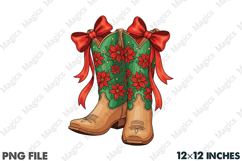 Coquette Christmas Bow Cowgirl Boots PNG Product Image 1
