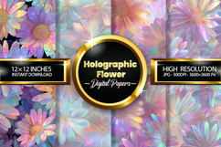 Holographic Flower Digital Papers - 04 Variations Product Image 1