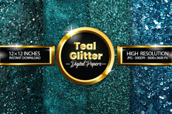 Teal Glitter Digital Papers - 04 Variations Product Image 1