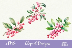 4 Pink Christmas Holly PNG | Coquette Christmas Clipart Product Image 2