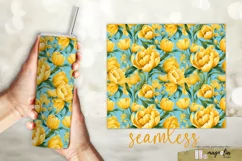 yellow Tulip Floral tumbler sublimation wrap design png Product Image 2