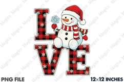 Buffalo Plaid LOVE Snowman Christmas PNG Product Image 1