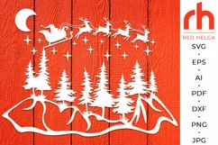 Santa Sleigh SVG, Christmas Night Cut File, Xmas Design DXF Product Image 3