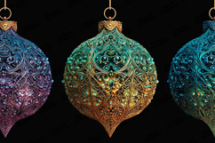 Ornate Filigree Christmas Ornament Set, Jewel Tone Decor Product Image 1