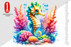 Cute Sea Horse Clipart - PNG File Product Image 1