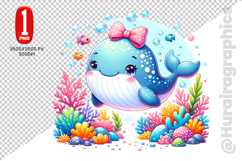 Cute Whale Clipart - PNG File Product Image 2