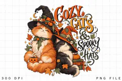 Cozy Cats Spooky Hats Halloween Cat Witch PNG Sublimation Product Image 2