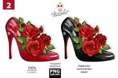 Shoes with roses, Watercolor shoes, Shoe with red roses Product Image 1