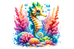Cute Sea Horse Clipart - PNG File Product Image 2